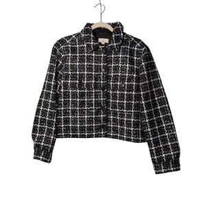 LOFT Petite Shimmer Metallic Tweed Cropped Shirt Jacket Blazer Women’s S Stylish